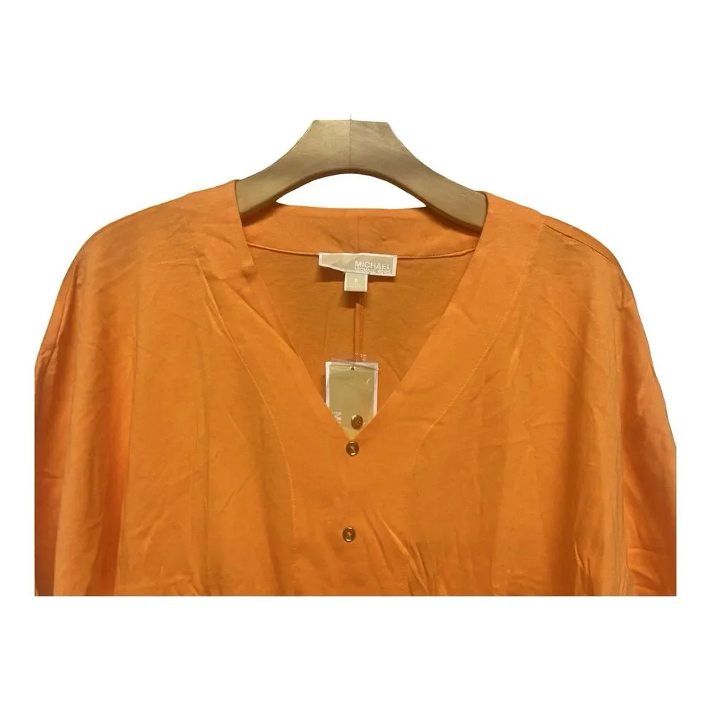 Michael Kors Nectarine Tie-Front Blouse w Button Accents NWT Size Small Women's
